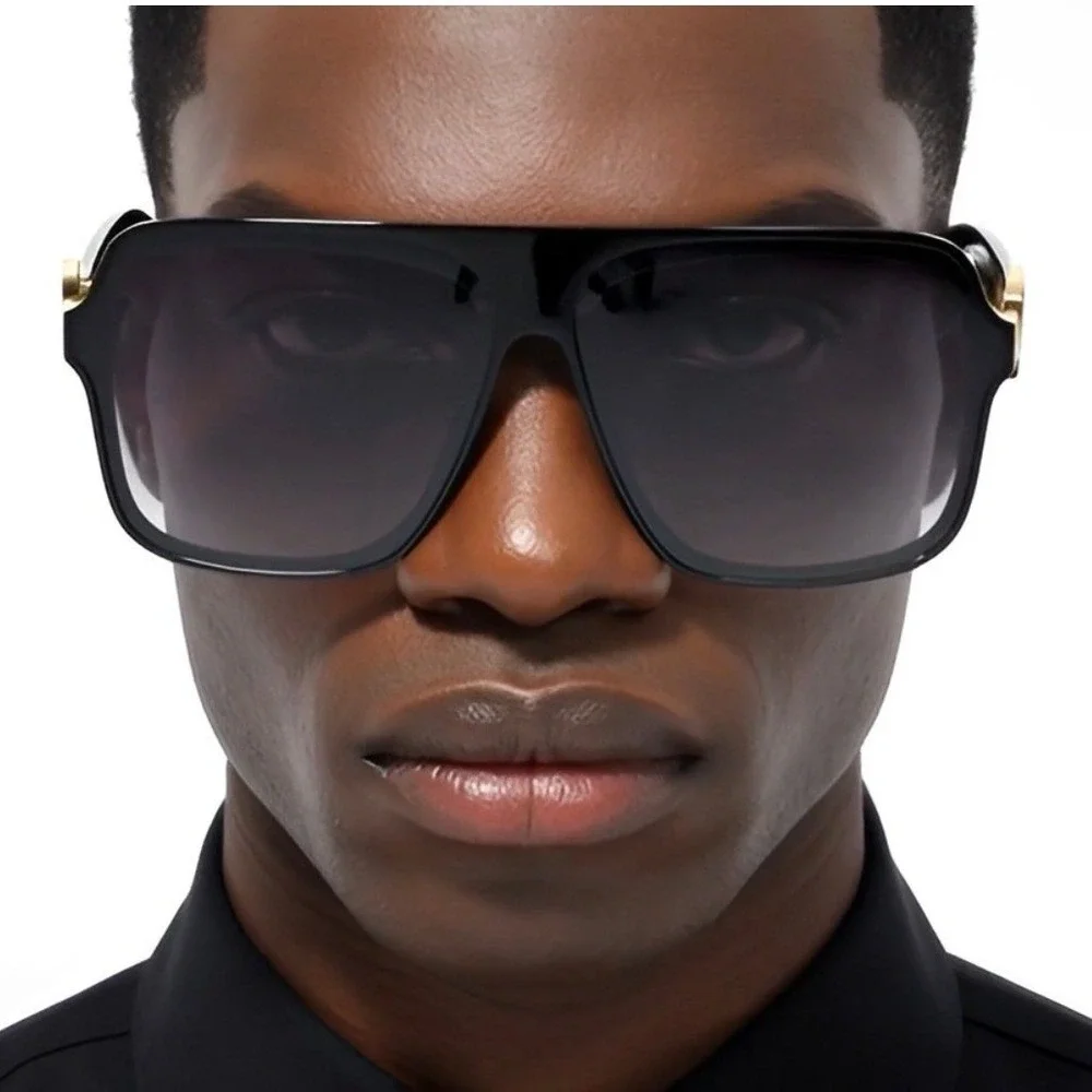 Sunglasses Mens Square Black Lens Outdoor‎ Trendy Style Elegant UV400 Protection